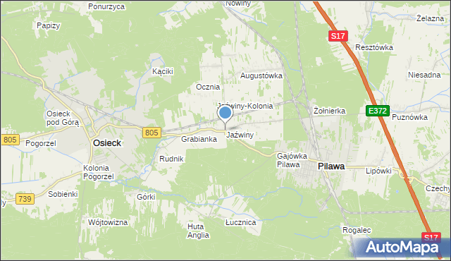 mapa Jaźwiny, Jaźwiny gmina Pilawa na mapie Targeo