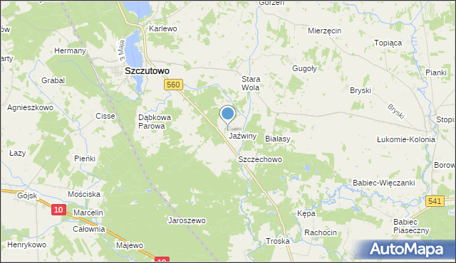 mapa Jaźwiny, Jaźwiny gmina Szczutowo na mapie Targeo