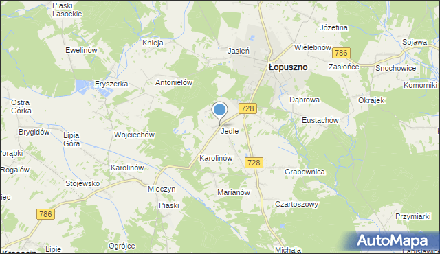 mapa Jedle, Jedle gmina Łopuszno na mapie Targeo