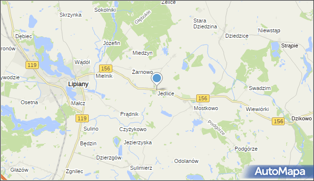 mapa Jedlice, Jedlice gmina Lipiany na mapie Targeo