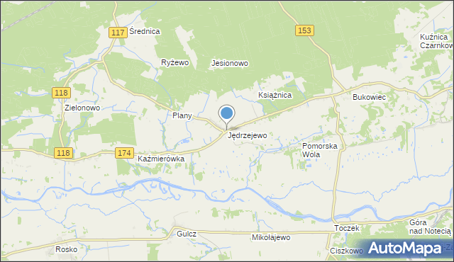mapa Jędrzejewo, Jędrzejewo gmina Czarnków na mapie Targeo