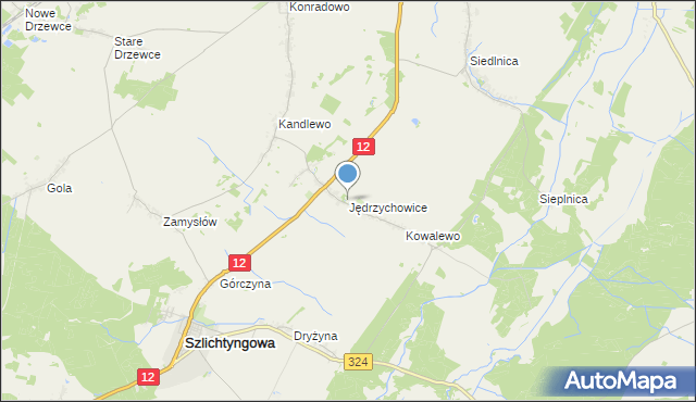 mapa Jędrzychowice, Jędrzychowice gmina Szlichtyngowa na mapie Targeo