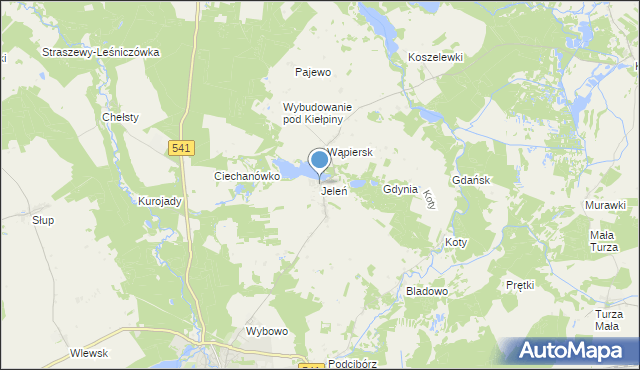 mapa Jeleń, Jeleń gmina Lidzbark na mapie Targeo