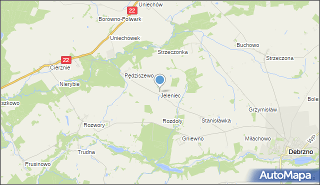 mapa Jeleniec, Jeleniec gmina Debrzno na mapie Targeo