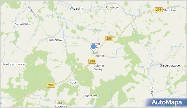mapa Jelenin, Jelenin gmina Żagań na mapie Targeo