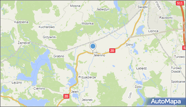 mapa Jelenino, Jelenino gmina Szczecinek na mapie Targeo