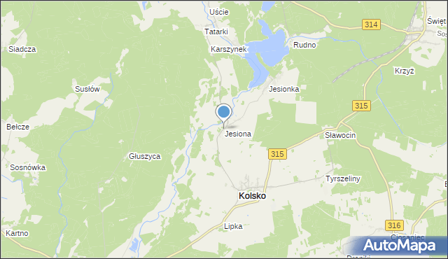 mapa Jesiona, Jesiona gmina Kolsko na mapie Targeo