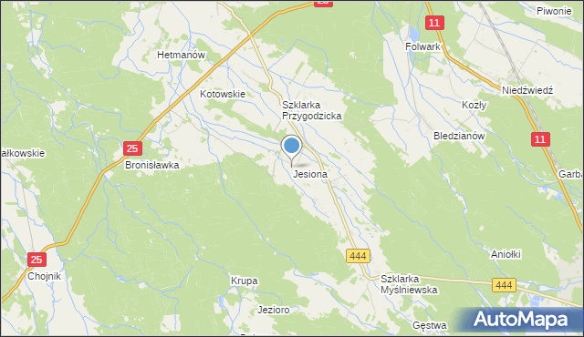 mapa Jesiona, Jesiona gmina Ostrzeszów na mapie Targeo