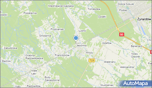mapa Jesionka, Jesionka gmina Wiskitki na mapie Targeo