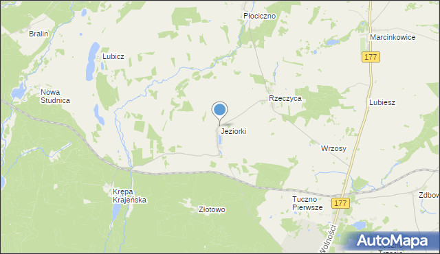 mapa Jeziorki, Jeziorki gmina Tuczno na mapie Targeo