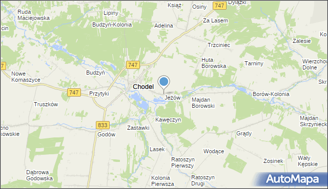 mapa Jeżów, Jeżów gmina Chodel na mapie Targeo