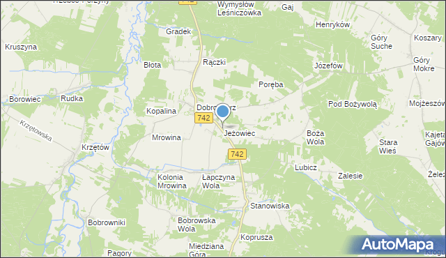 mapa Jeżowiec, Jeżowiec gmina Kluczewsko na mapie Targeo