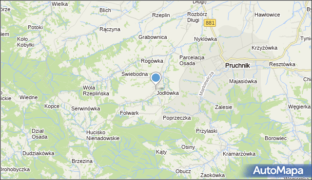 mapa Jodłówka, Jodłówka gmina Pruchnik na mapie Targeo