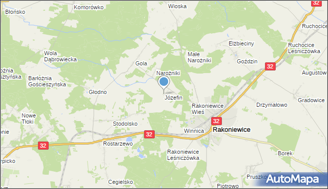 mapa Józefin, Józefin gmina Rakoniewice na mapie Targeo
