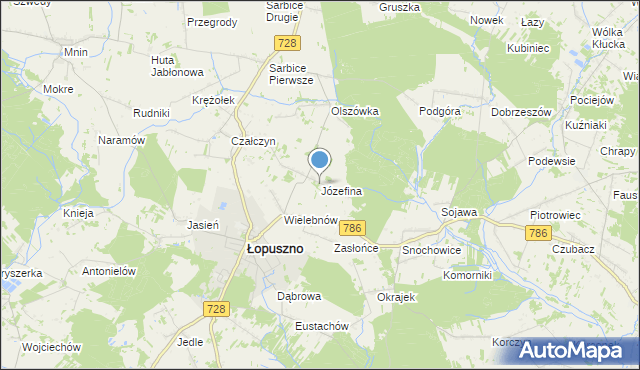 mapa Józefina, Józefina gmina Łopuszno na mapie Targeo