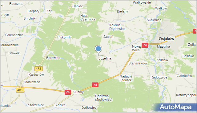 mapa Józefina, Józefina gmina Osjaków na mapie Targeo