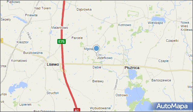 mapa Józefkowo, Józefkowo gmina Płużnica na mapie Targeo