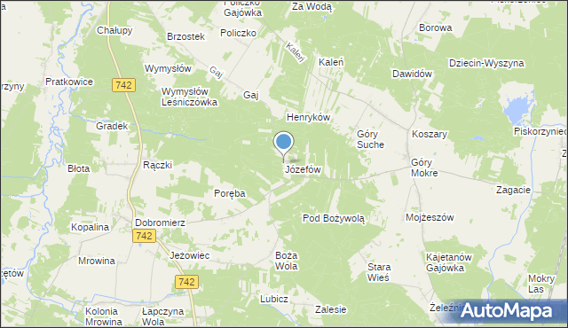 mapa Józefów, Józefów gmina Przedbórz na mapie Targeo