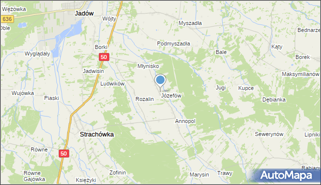 mapa Józefów, Józefów gmina Strachówka na mapie Targeo