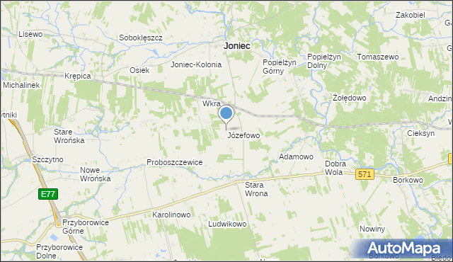 mapa Józefowo, Józefowo gmina Joniec na mapie Targeo