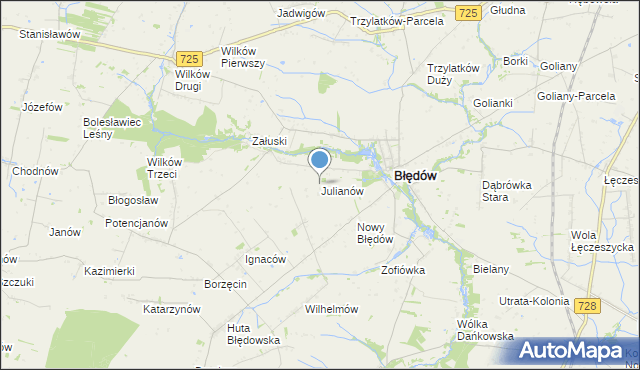 mapa Julianów, Julianów gmina Błędów na mapie Targeo