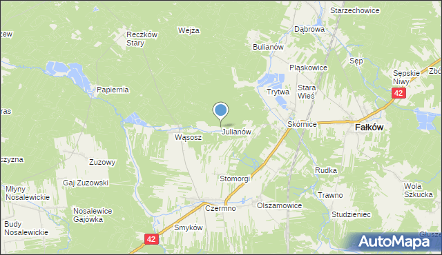 mapa Julianów, Julianów gmina Fałków na mapie Targeo