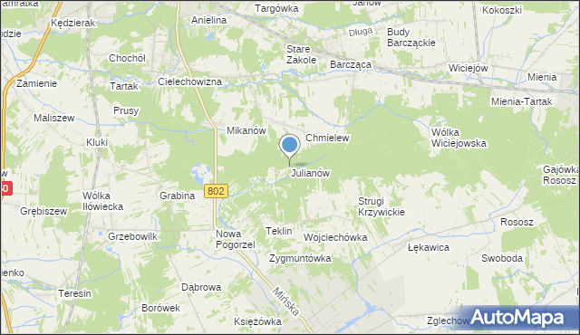 mapa Julianów, Julianów gmina Siennica na mapie Targeo