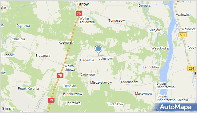 mapa Julianów, Julianów gmina Tarłów na mapie Targeo