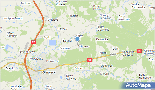 mapa Juliszewo, Juliszewo na mapie Targeo