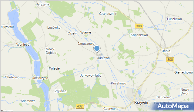 mapa Jurkowo, Jurkowo gmina Krzywiń na mapie Targeo