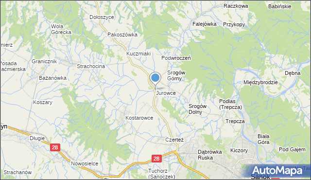 mapa Jurowce, Jurowce gmina Sanok na mapie Targeo