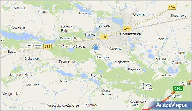 mapa Kaczyna, Kaczyna gmina Pobiedziska na mapie Targeo