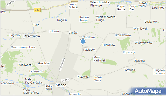 mapa Kadłubek, Kadłubek gmina Sienno na mapie Targeo