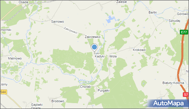 mapa Kadyki, Kadyki gmina Kozłowo na mapie Targeo