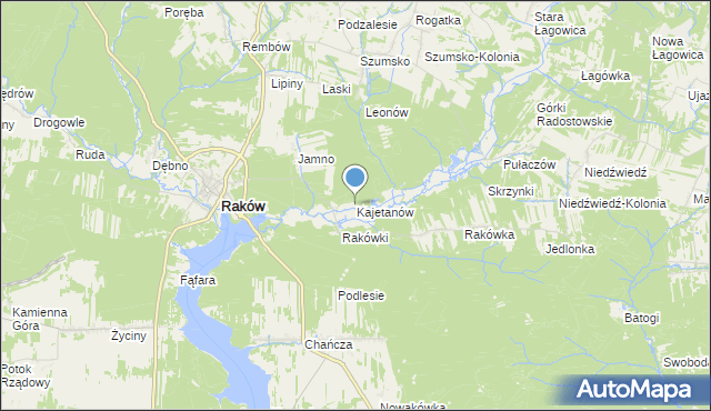 mapa Kajetanów, Kajetanów gmina Raków na mapie Targeo