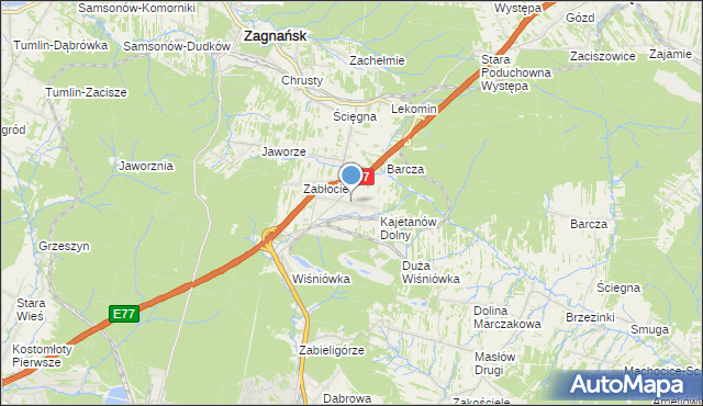 mapa Kajetanów, Kajetanów gmina Zagnańsk na mapie Targeo