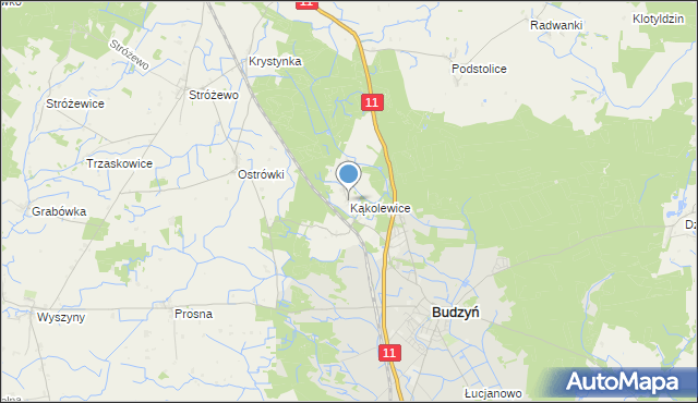 mapa Kąkolewice, Kąkolewice gmina Budzyń na mapie Targeo