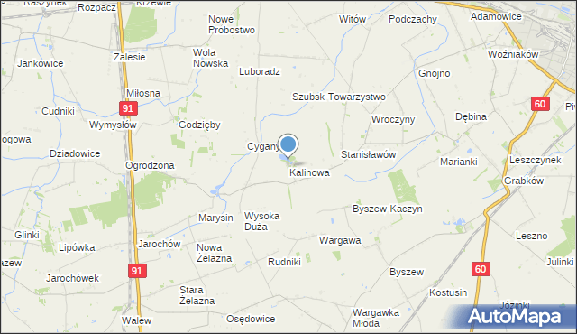 mapa Kalinowa, Kalinowa gmina Kutno na mapie Targeo