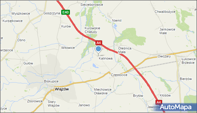 mapa Kalinowa, Kalinowa gmina Wiązów na mapie Targeo