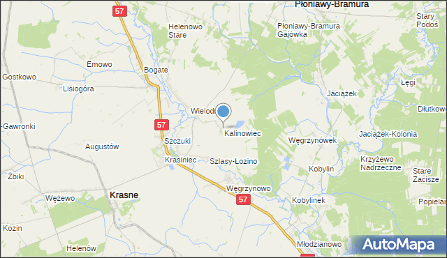 mapa Kalinowiec, Kalinowiec gmina Płoniawy-Bramura na mapie Targeo