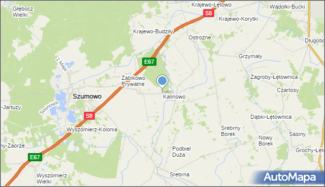 mapa Kalinowo, Kalinowo gmina Szumowo na mapie Targeo