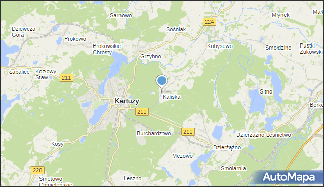 mapa Kaliska, Kaliska gmina Kartuzy na mapie Targeo