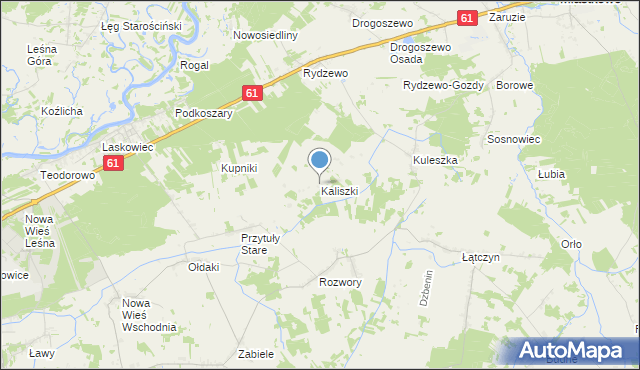 mapa Kaliszki, Kaliszki gmina Miastkowo na mapie Targeo