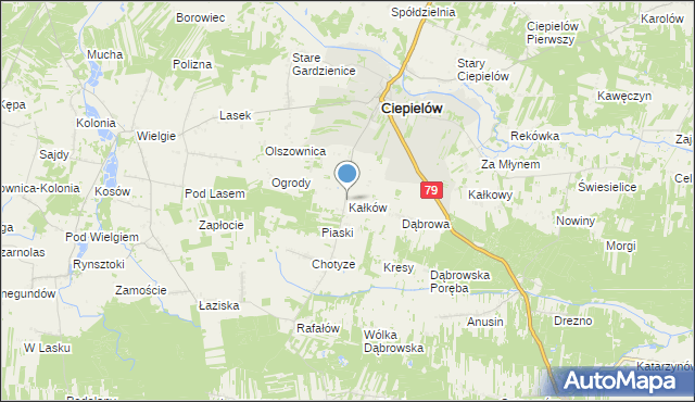 mapa Kałków, Kałków gmina Ciepielów na mapie Targeo
