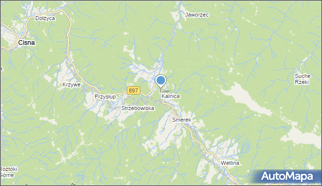 mapa Kalnica, Kalnica gmina Cisna na mapie Targeo