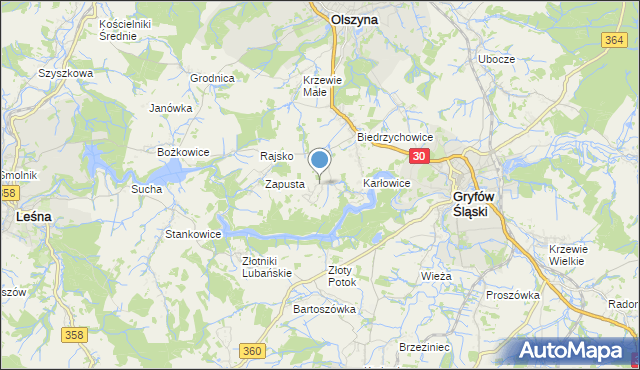 mapa Kałużna, Kałużna gmina Olszyna na mapie Targeo