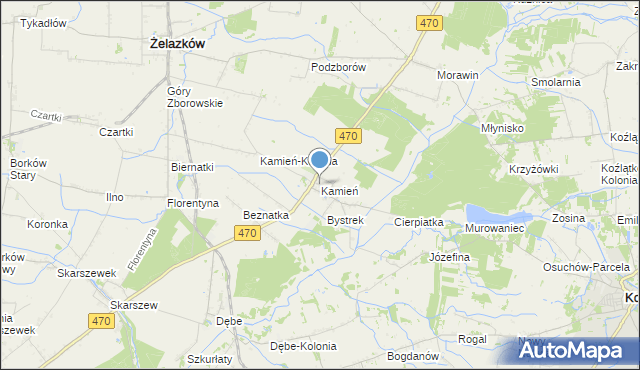mapa Kamień, Kamień gmina Ceków-Kolonia na mapie Targeo