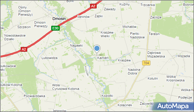 mapa Kamień, Kamień gmina Dmosin na mapie Targeo