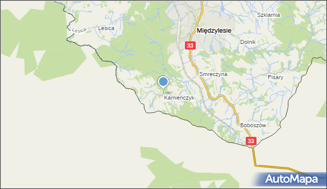mapa Kamieńczyk, Kamieńczyk gmina Międzylesie na mapie Targeo