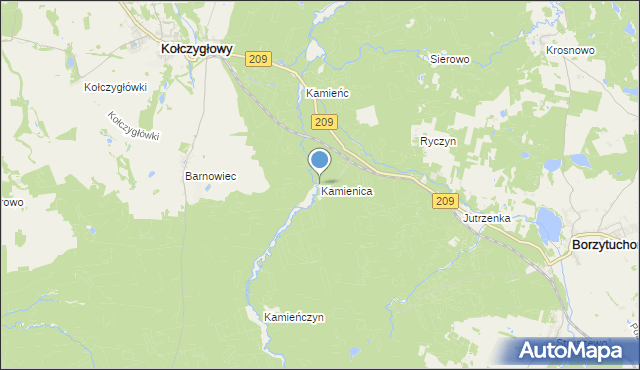 mapa Kamienica, Kamienica gmina Borzytuchom na mapie Targeo